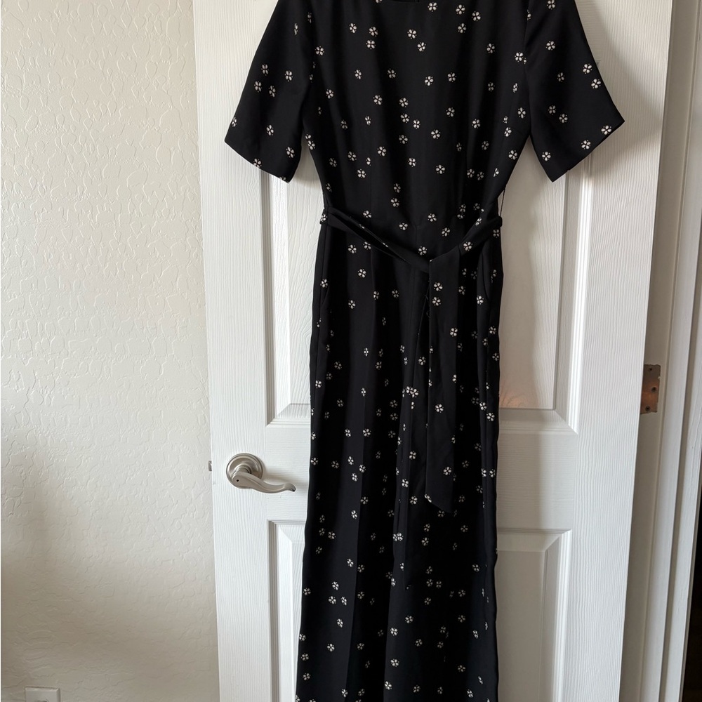 Vince Camuto Black Wide Leg Jumpsuit with White Floral Pattern